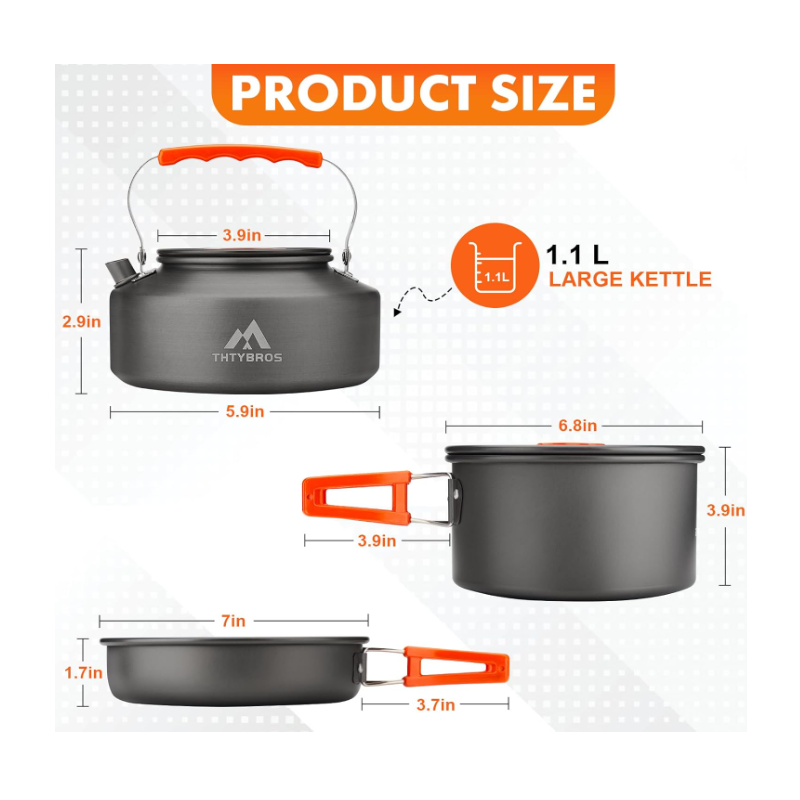 17pcs Camping Cookware Kit, 0.45Gal Pot