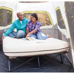 Folding Air Mattress with Steel Frame & Side Table, Battery Pump Included