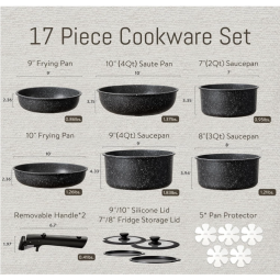 17pcs Pots and Pans Set Non Stick, Nonstick Cookware Set with Removable Handle