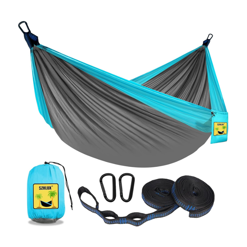 Camping Hammock Double & Single Portable Hammocks with 2 Tree Straps and Attached Carry Bag Camping Hammock Double & Single Portable Hammocks with 2 Tree Straps and Attached Carry Bag