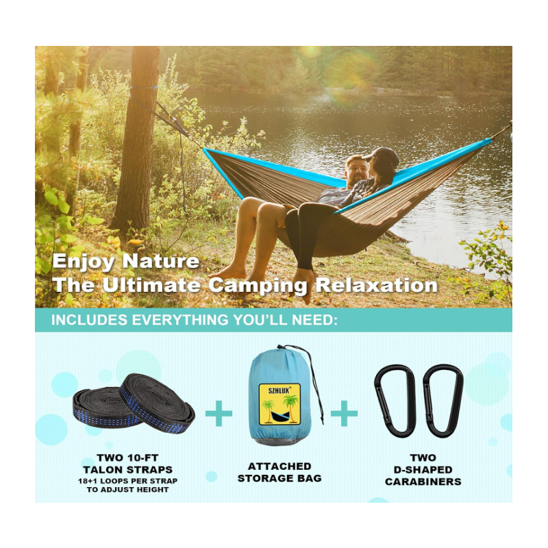 Camping Hammock Double & Single Portable Hammocks with 2 Tree Straps and Attached Carry Bag