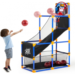 Basketball Game Set with 4 Balls and Hoop for Kids 3 to 12 Years Old Indoor Outdoor Sport Play