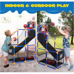 Basketball Game Set with 4 Balls and Hoop for Kids 3 to 12 Years Old Indoor Outdoor Sport Play