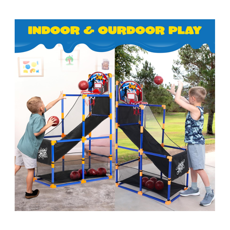 Basketball Game Set with 4 Balls and Hoop for Kids 3 to 12 Years Old Indoor Outdoor Sport Play
