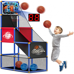 Kids Arcade Basketball Hoop with 4 Balls, Indoor Outdoor Single Shot Basketball Game for Toddler