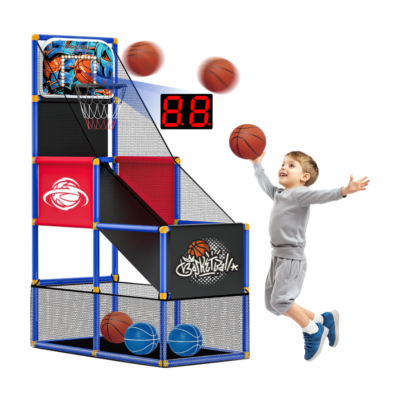 Kids Arcade Basketball Hoop with 4 Balls, Indoor Outdoor Single Shot Basketball Game for Toddler