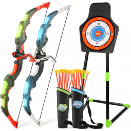 Bow and Arrow Set for Kids, 2-Pack LED Light Up Archery Set with 20 Suction Cup Arrows