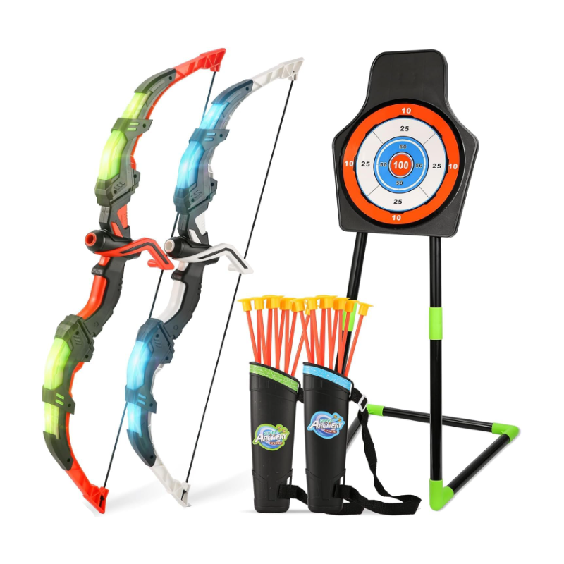Bow and Arrow Set for Kids, 2-Pack LED Light Up Archery Set with 20 Suction Cup Arrows Bow and Arrow Set for Kids, 2-Pack LED Light Up Archery Set with 20 Suction Cup Arrows