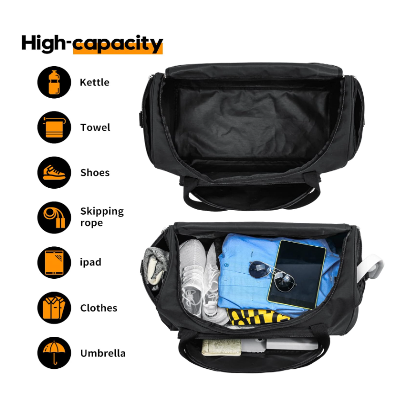 Gym Bag for Men - 55L Black Durable Large Duffle Bag for Travel