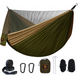 Camping Hammock, Portable Hammocks with Mosquito Net,Lightweight Nylon Parachute Hammock with 10ft Tree Straps