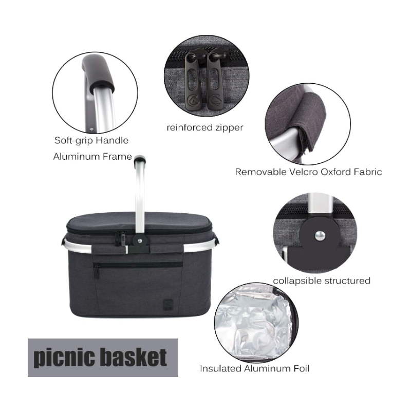 Insulated Cooler Bag Collapsible Portable Picnic Basket Cooler