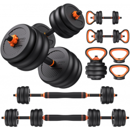 20/30/40/45/70/90lbs Free Weight Set with Connector, 5 in1 Dumbbells Set Used as Barbell, Kettlebells